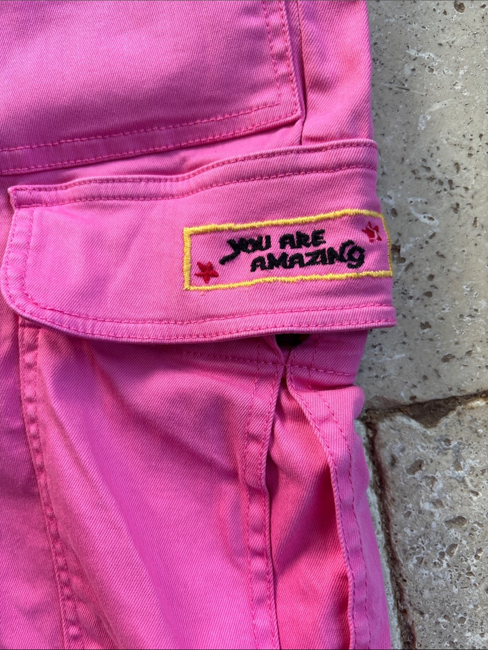 Hot Pink Cargo Capri Pants with Patch Detail - Picture 4 of 6